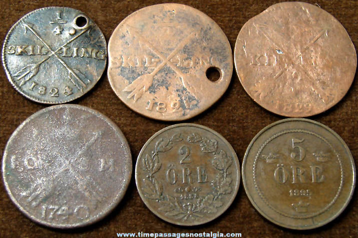 (6) 18th & 19th Century Sweden Copper Coins