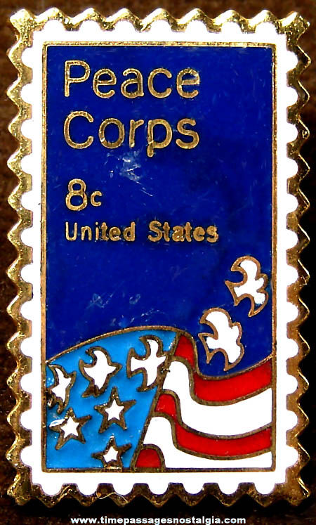 Old Enameled Peace Corps Advertising United States 8 Cent Postage Stamp Pin