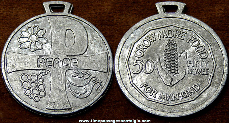Old Metal Grow More Food For Mankind Advertising Fob or Medallion