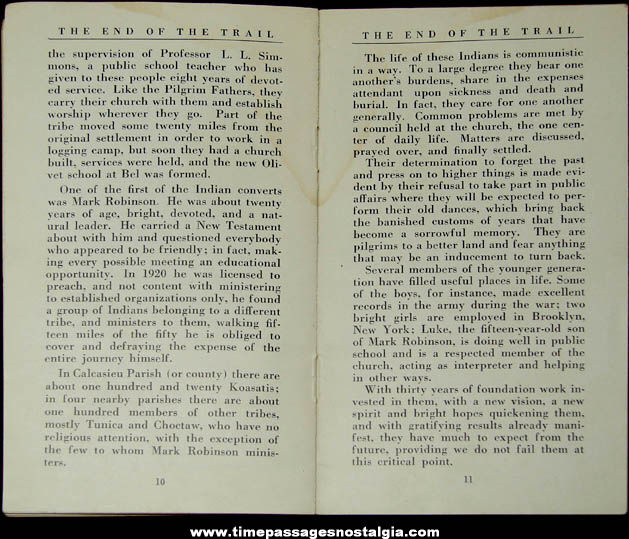 Old Native American Indian End of The Trail Christian Missionary History Booklet