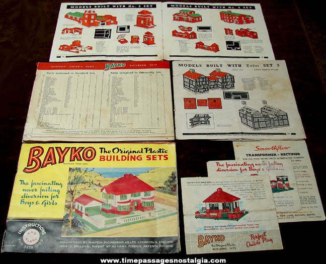 Colorful Old English Bayko and Minibrix Miniature Toy Building Set Books and Papers