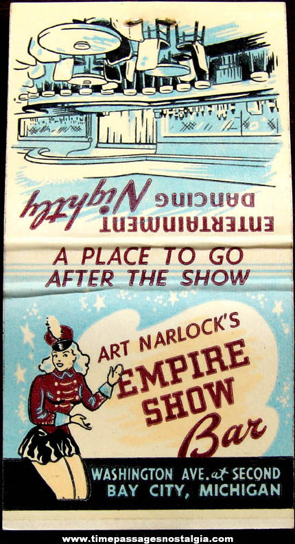 Old Unused Art Narlock’s Empire Show Bar Advertising Match Book With Printed Matches