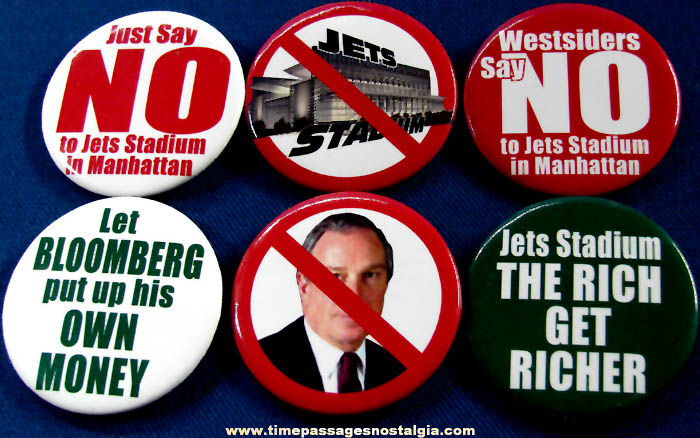 (6) Different Unused New York Jets Football Stadium Protest Pin Back Buttons