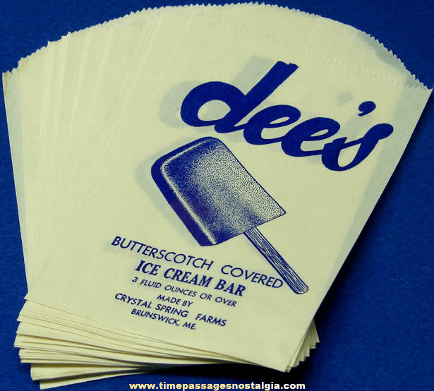 (25) Old Unused Dee’s Butterscotch Covered Ice Cream Bar Advertising Paper Wrappers