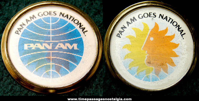 Old Unused Pan American World Airways Advertising Premium Flicker Pin Back Button