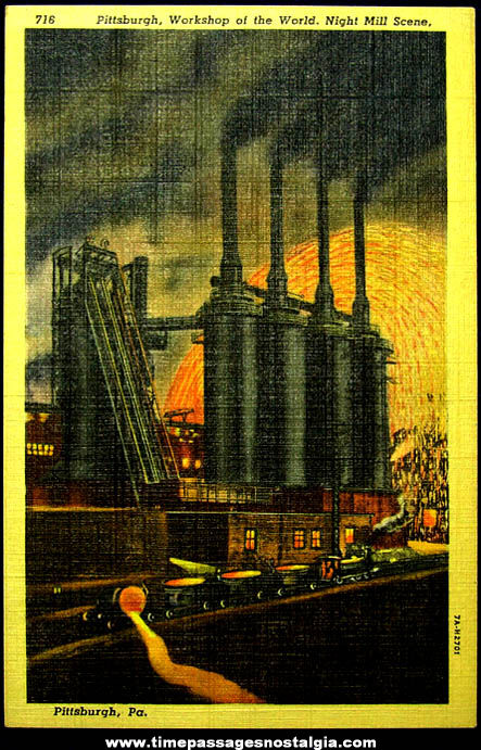 Colorful Old Unused Pittsburgh Pennsylvania Steel Mill Linen Post Card