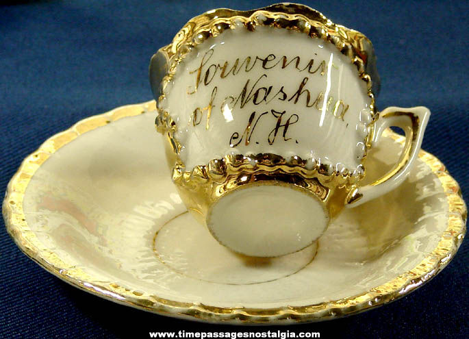 Small Old Nashua New Hampshire Advertising Souvenir Porcelain Coffee or Tea Cup and Saucer Set