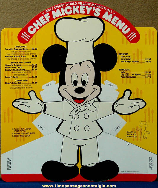 (3) Different Old Unused Walt Disney World Children’s Advertising Premium Food Menus