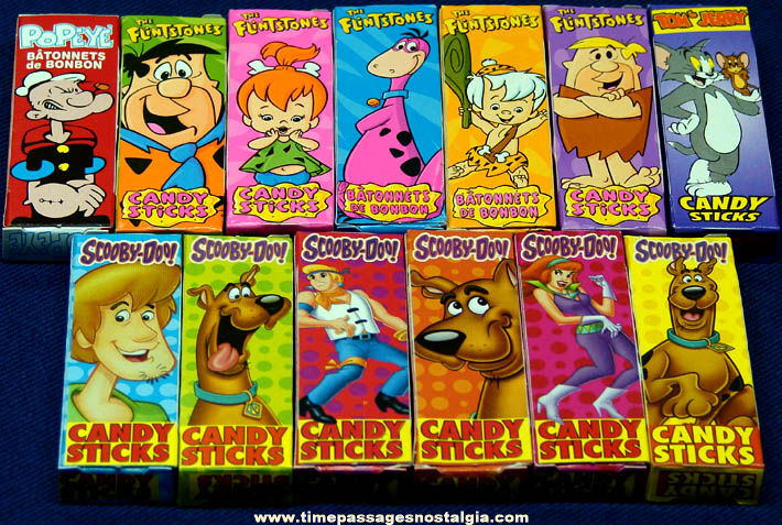 (13) Different Colorful Unopened Cartoon Character Candy Sticks Boxes