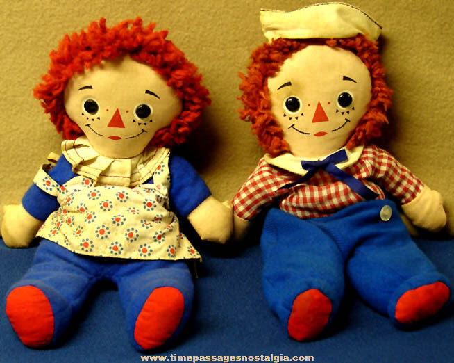Colorful Old Raggedy Ann & Andy Character Knickerbocker Toy Cloth Dolls