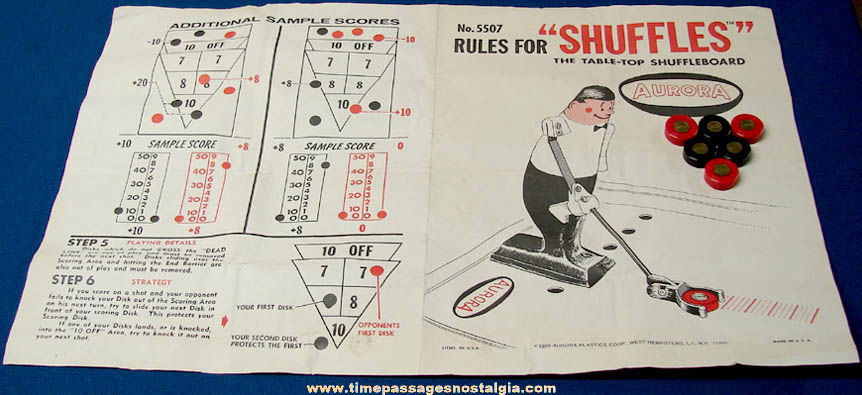 1969 Aurora Shuffles Shuffleboard Game Disks & Instruction Sheet
