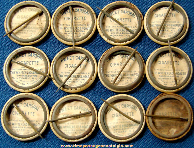 (12) 1896 Sweet Caporal Cigarettes Advertising Premium Country Flag Celluloid Pin Back Buttons