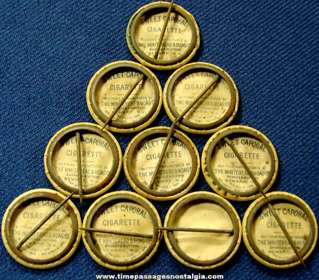 (10) 1896 Sweet Caporal Cigarette Premium Celluloid Pin Back Buttons With Sayings