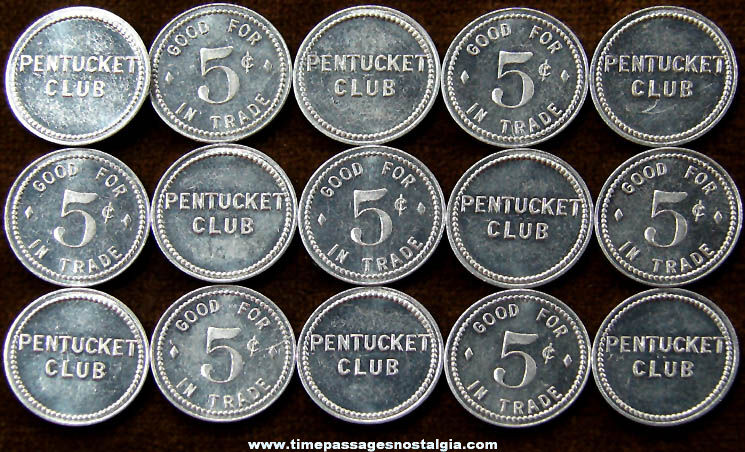 (15) Pentucket Club Advertising Aluminum Good For 5 Cent Token Coins