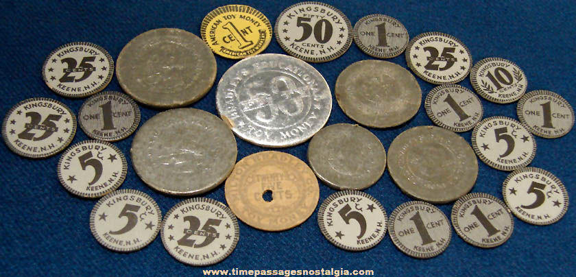 (26) Various Old Paper or Cardboard Toy Play Money Token Coins