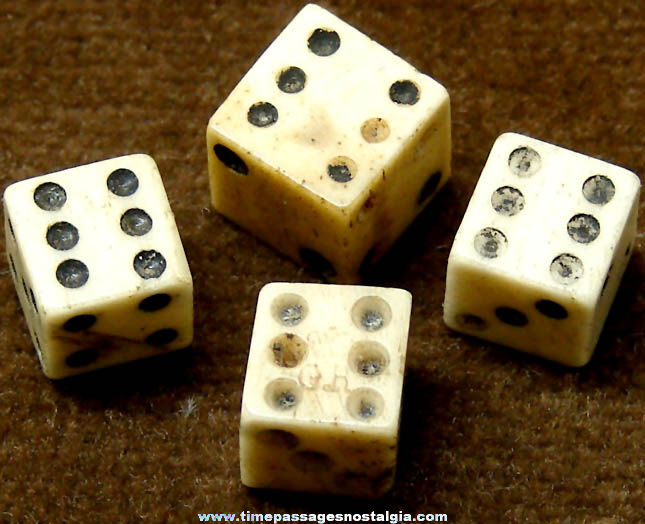 (4) 18th or 19th Century Miniature Bone or Ivory Dice (One has tax marks)