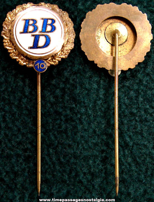 Old Enameled BBD Company Advertising Logo Ten Year Employee Stick Pin