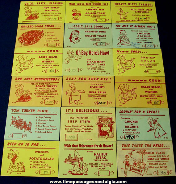 (18) Different Old Diner Restaurant Menu Special Advertising Cards