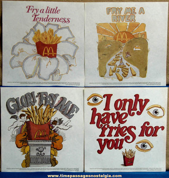 (4) Unused 1975 McDonald’s Restaurant Advertising Premium Iron On Transfers