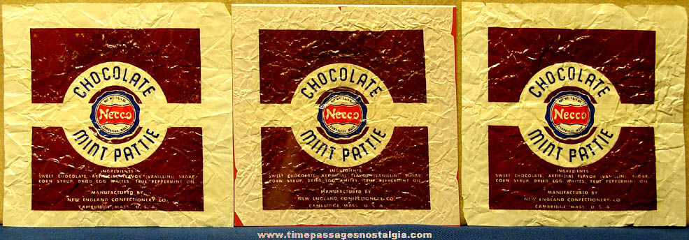 (3) Old Necco Chocolate Mint Pattie Candy Bar Wrappers