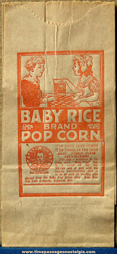 Small Old Unused Baby Rice Brand Pop Corn Advertising Paper Bag