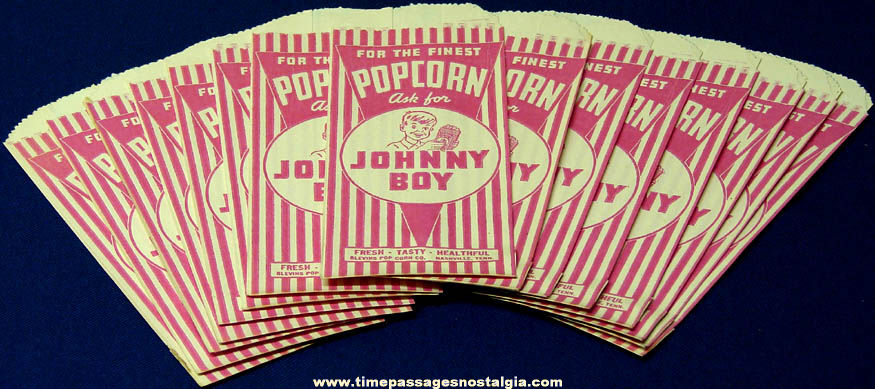 (15) Small Old Unused Blevins Johnny Boy Pop Corn Advertising Paper Bags