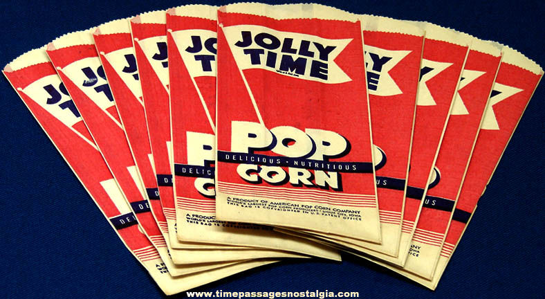 (10) Small Old Unused Jolly Time Pop Corn Advertising Paper Bags