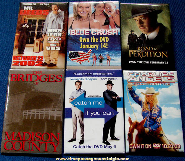 (6) Different Mixed Movie Advertising Pin Back Buttons