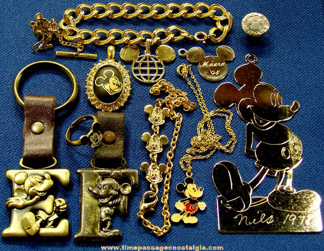 (11) Small Walt Disney Mickey Mouse Character Jewelry and Other Metal Items