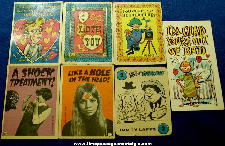 (6) Old Topps Bubble Gum Valentine Trading Cards + Bonus