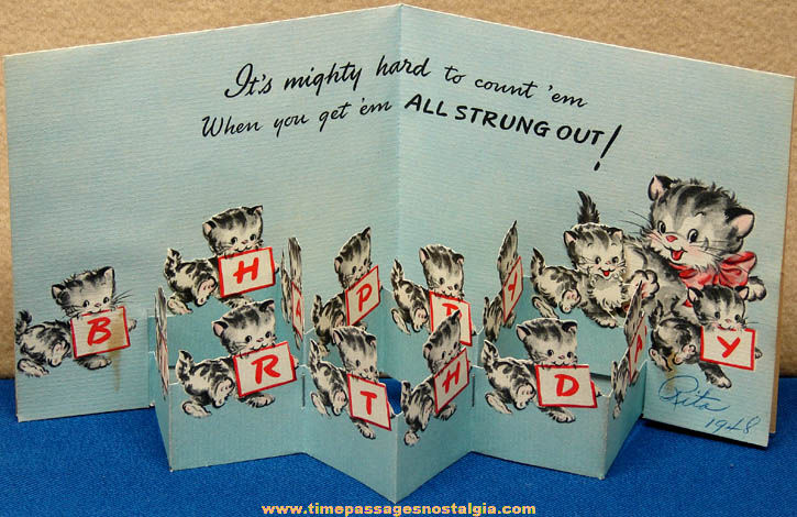 1947 Cat & Kittens Hall Brothers Pop Up Birthday Greeting Card