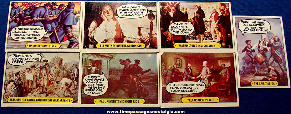 (7) Different 1975 Topps Chewing Gum Hysterical History Trading Cards