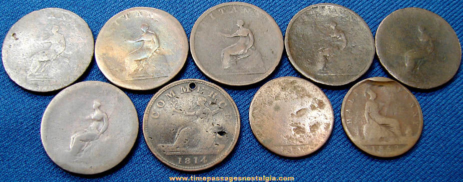 (9) Old British Half Penny Copper Coins