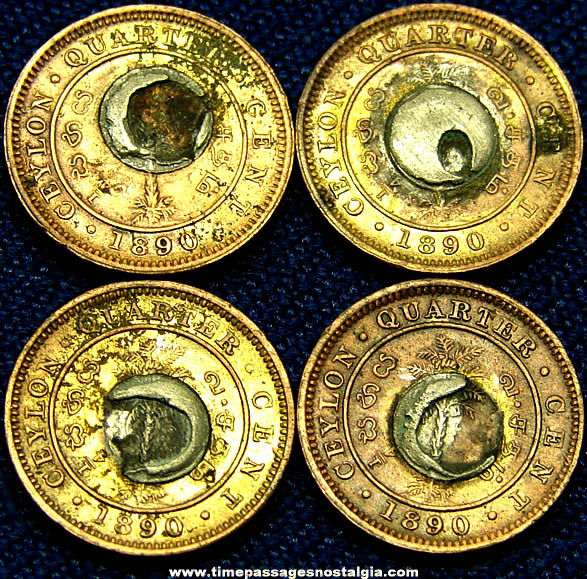 (4) 1890 British Ceylon Quarter Cent Coins