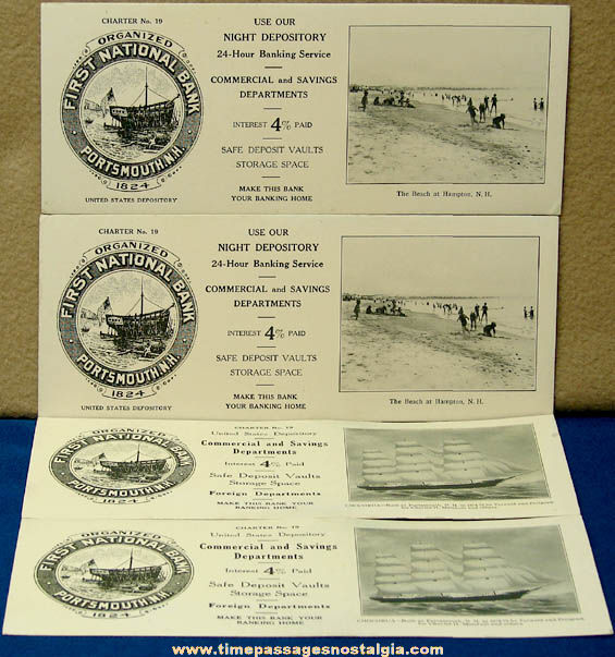 (4) Old Unused Portsmouth New Hampshire First National Bank Advertising Premium Ink Pen Blotters