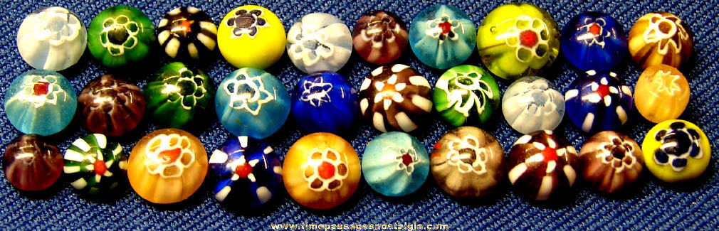 (30) Tiny Old and Colorful Millefiori Art Glass Pieces