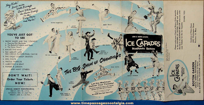 1958 & 1959 Ice Capades Boston Garden Advertising Brochure