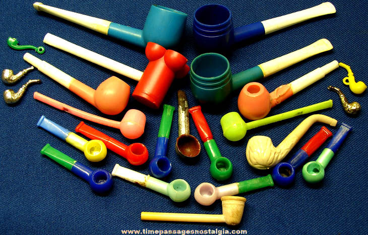 (25) Old Small or Miniature Plastic Toy Smoking or Bubble Pipes