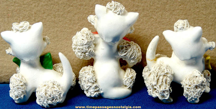 (3) Different Old Porcelain White Cat Spaghetti Figurines