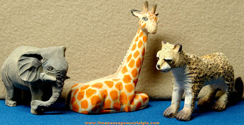 (3) Different Hand Carved & Painted Wooden African Animal Figurines