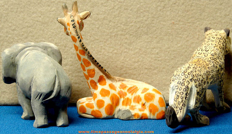 (3) Different Hand Carved & Painted Wooden African Animal Figurines