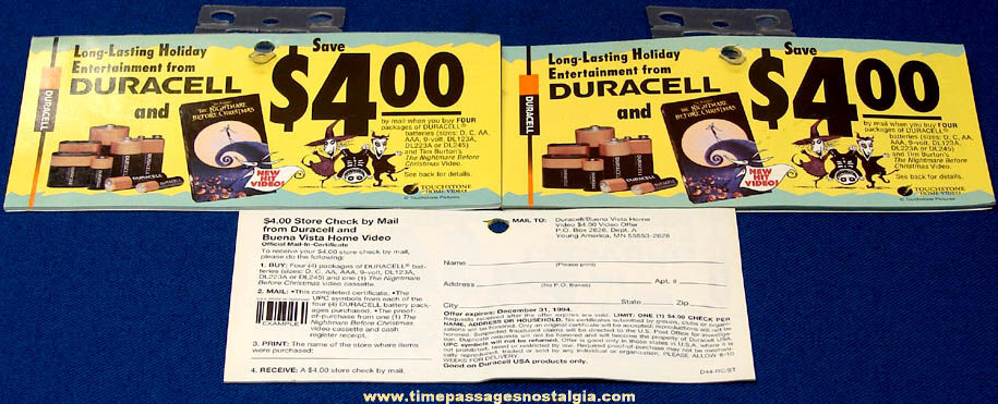 (46) Unused 1994 Nightmare Before Christmas Movie & Duracell Batteries Rebate Forms