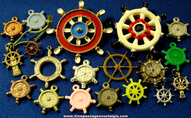 (19) Old Miniature Nautical Ship’s Helm Pins & Charms