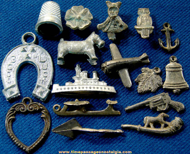 (16) Old Cracker Jack Pot Metal or Lead Miniature Toy Prizes