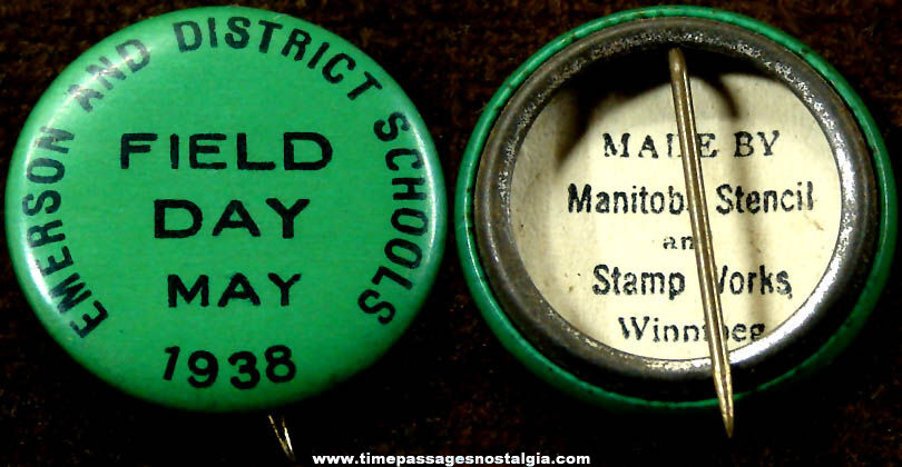 1938 Emerson District Schools Field Day Advertising Celluloid Pin Back Button