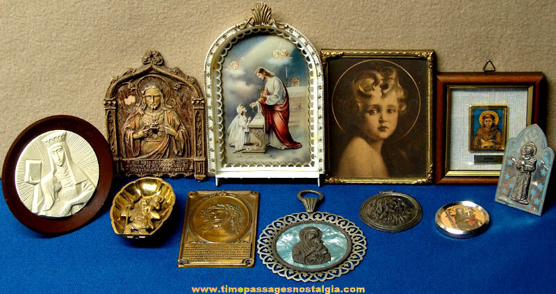 (11) Different Small Old Religious Plaques and Pictures