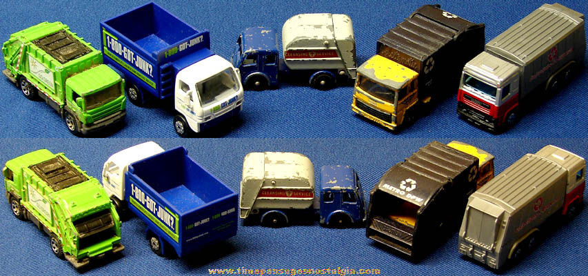 (5) Different Miniature Toy Garbage Truck Die Cast Vehicles