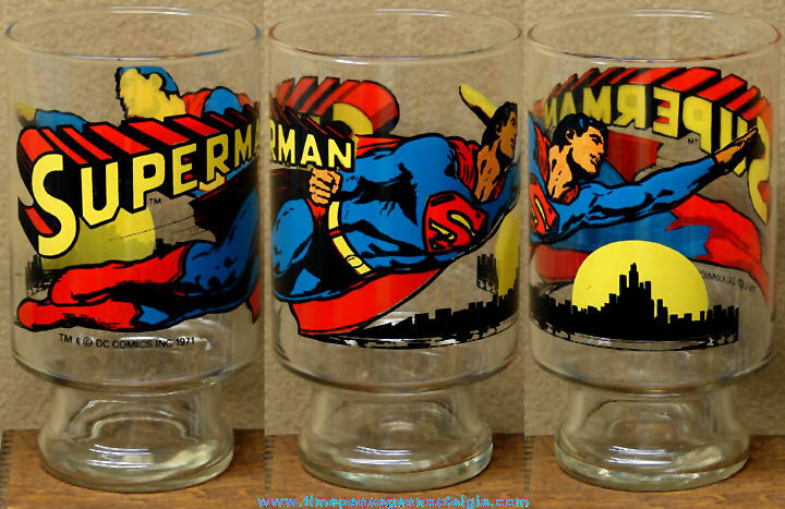 Colorful Large 1971 DC Comics Superman Super Heroes Character Drink Glass