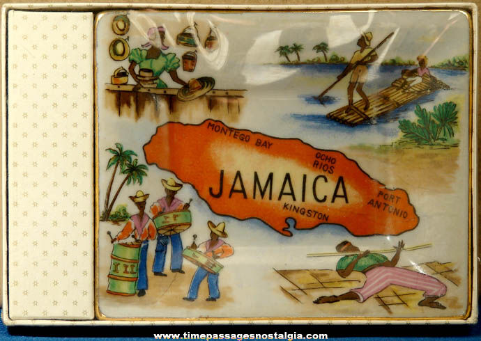 Old Unused & Boxed Jamaica Island Advertising Souvenir Porcelain Tray