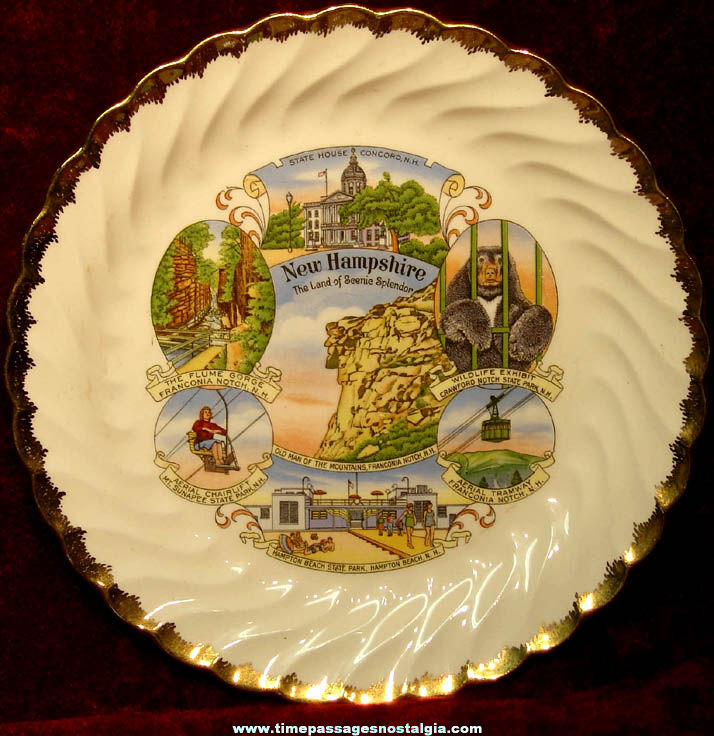 Colorful Old New Hampshire Advertising Souvenir China Plate